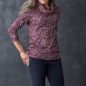 L.L. Bean Women's Supima Cotton Tee, Long-Sleeve Cowlneck Print - Size XS